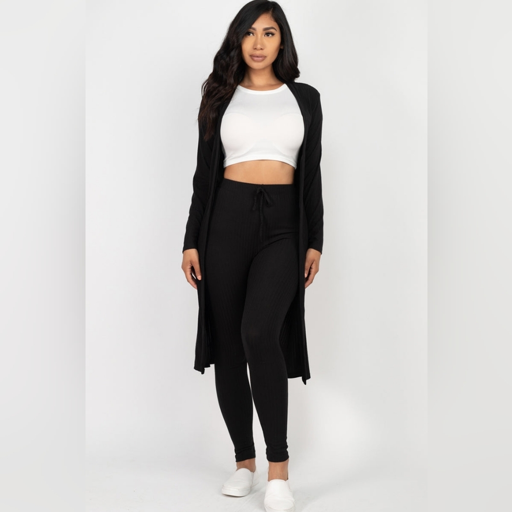 Ribbed Long Cardigan & Leggings Set